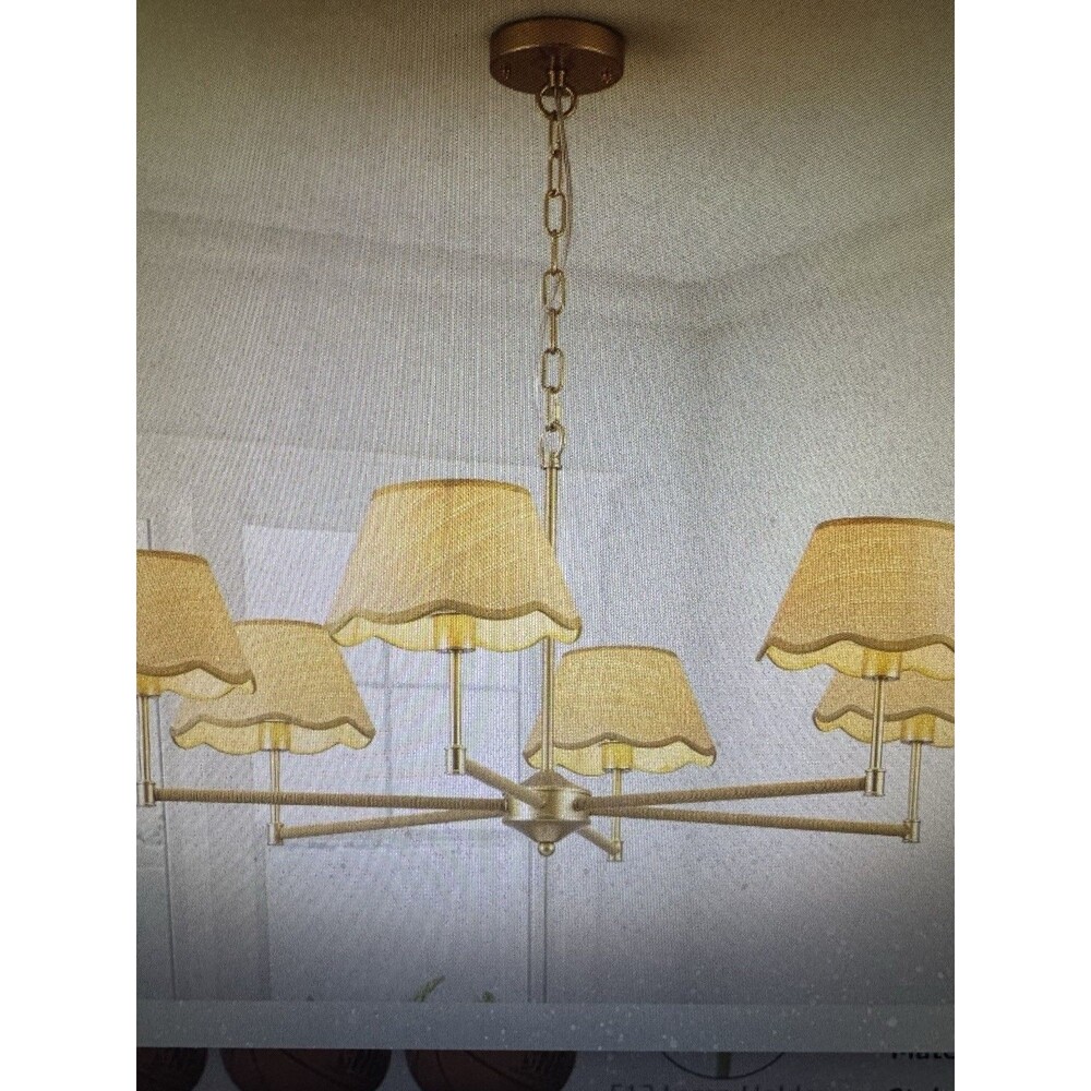 6 Light Gold Modern Farmhouse Rattan Chandelier Light Fixture, Large Rustloc:brs